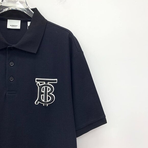 BURBERRY LONDON TB LOGO BLACK COTTON POLO SHIRT SIZE L NEW WITH TAGS - Picture 7 of 8